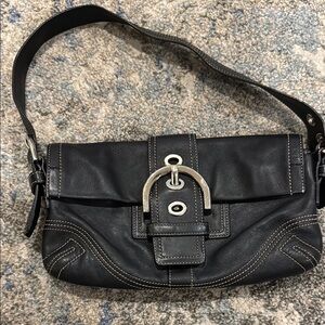 Vintage Coach Black and Silver Shoulder Bag with Classic Flap Design